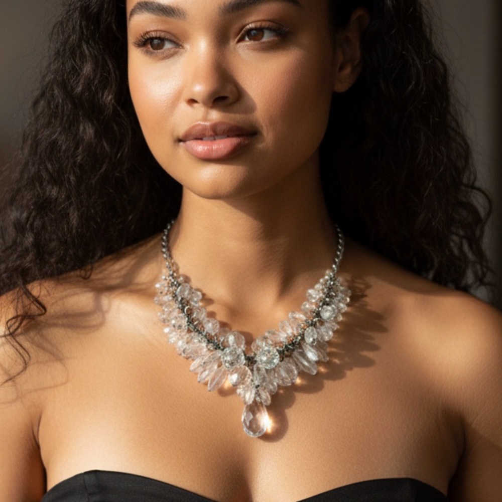 Vintage Elegant Silver Cluster Statement Necklace - image 1